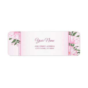 Pink Floral Green Leaves Wedding Return Address Label