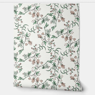 Pink Floral Green Vine Vintage Botanical Wallpaper