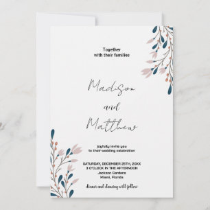 Pink Floral Green Wedding Invitations