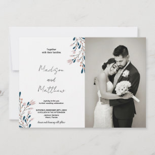 Pink Floral Green Wedding Invitations with photo