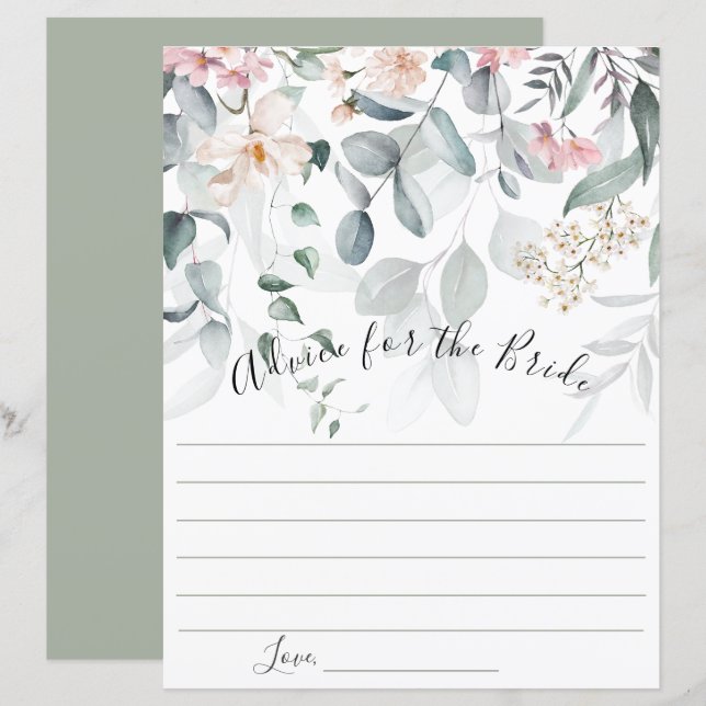 Pink Floral Greenery Advice for the Bride (Front/Back)