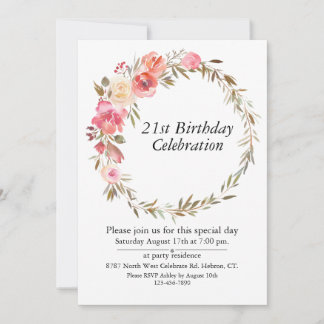 Pink Floral Greenery Boho,Customisable 21 Birthday Invitation