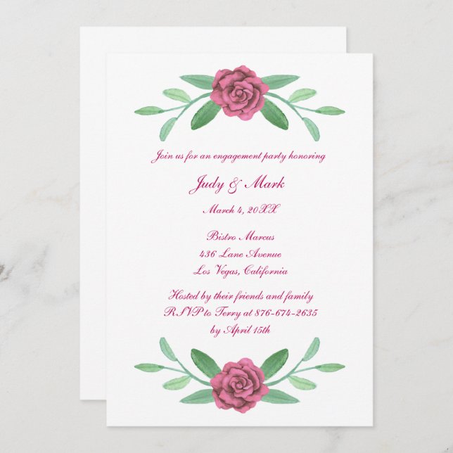 Pink Floral Greenery Foliage Engagement Party Invitation (Front/Back)