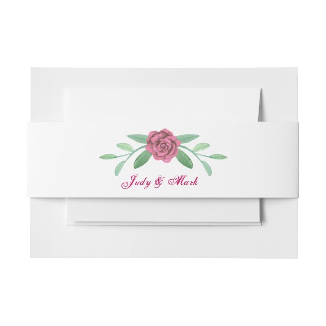 Pink Floral Greenery Foliage  Invitation Belly Band (Front Example)