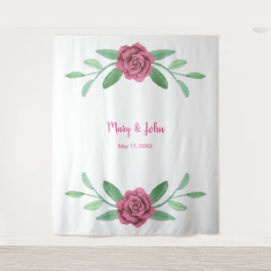 Pink Floral Greenery Foliage Photo Backdrop Tapestry