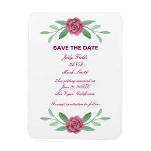 Pink Floral Greenery Foliage Save The Date Magnet