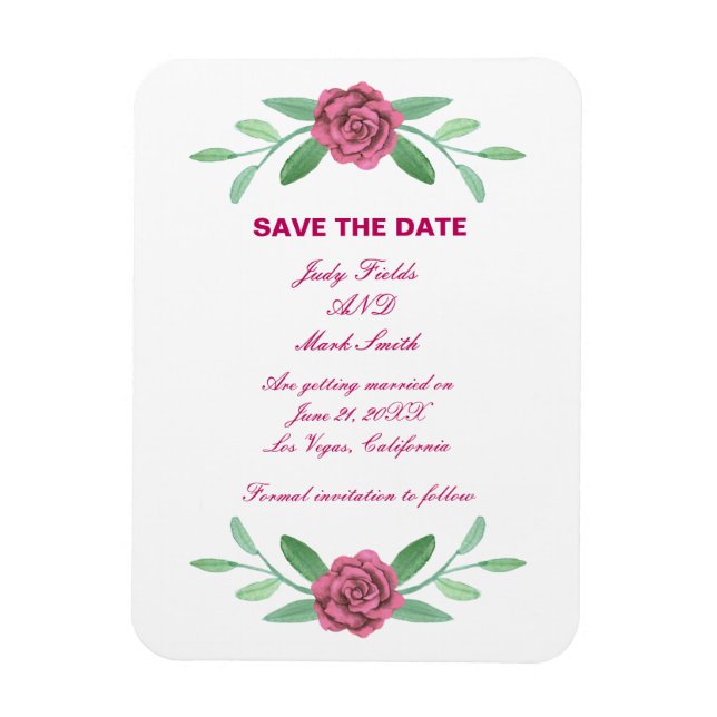 Pink Floral Greenery Foliage Save The Date Magnet (Vertical)
