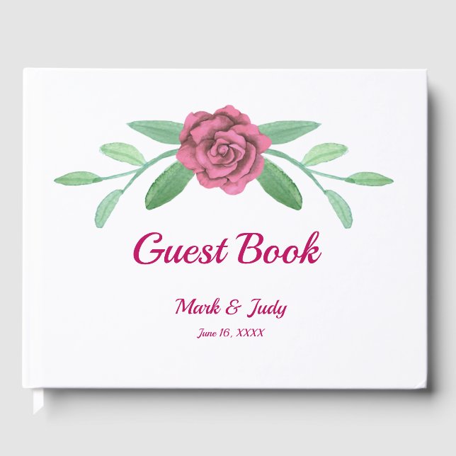Pink Floral Greenery Foliage Wedding Guest Book (Front)