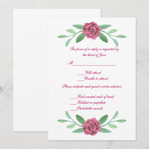 Pink Floral Greenery Foliage Wedding Response Card