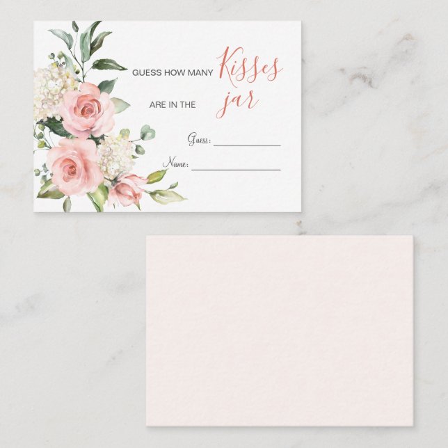 Pink Floral Greenery How Many Kisses in Jar Game Place Card (Front/Back)