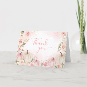 Pink Floral Greenery Little Pumpkin Thank You Card