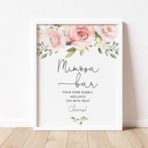 Pink floral greenery Mimosa bar Poster
