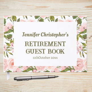 Pink Floral Greenery Retirement Party  Guest Book
