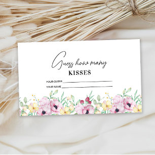 Pink Floral guess how many kisses bridal game Enclosure Card