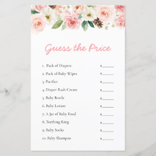 Pink Floral Guess the Price Baby Shower Game