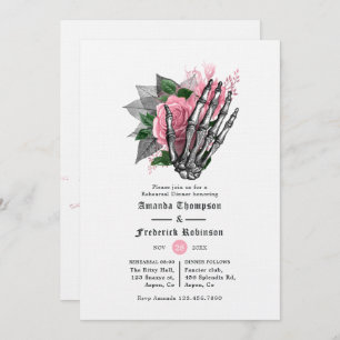 Pink Floral Halloween Gothic Rehearsal Dinner Invitation