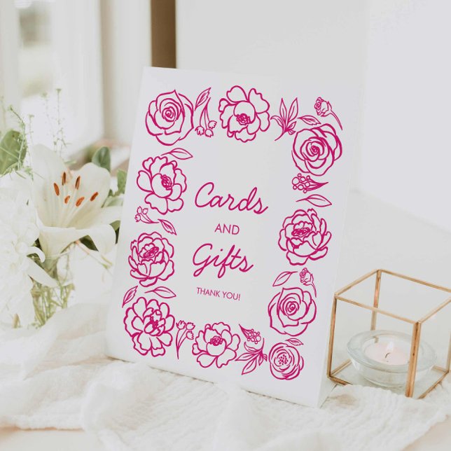 Pink Floral Hand Drawn Favours Sign (Hot Pink Floral Bridal Shower Favors Sign)