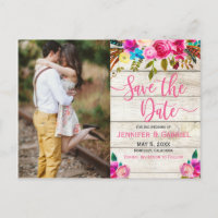 Pink Floral Handwritten Photo Save the Date