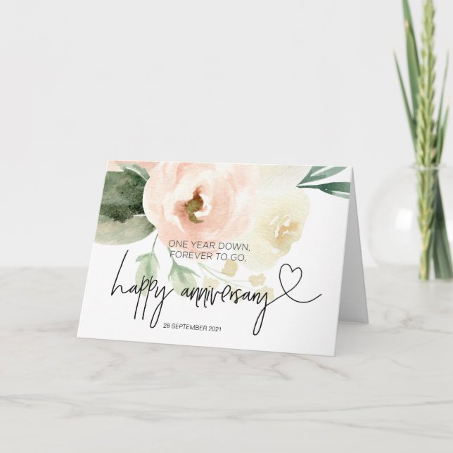 Pink Floral Happy 1st Anniversary for Husband Card (Front)