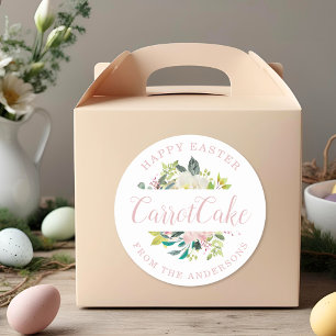 Pink Floral Happy Easter Homemade Baking Gift Classic Round Sticker