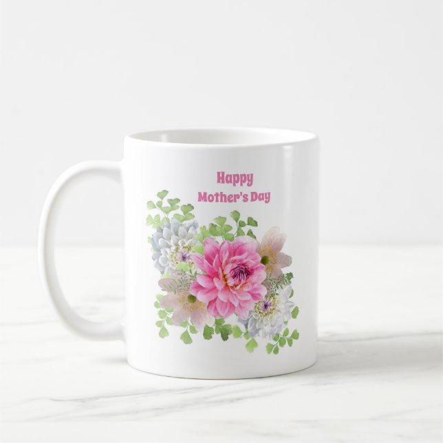 Pink Floral Happy Mother's Day Coffee Mug (Left)