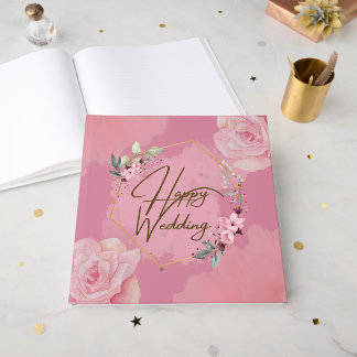 Pink Floral Happy Wedding Guest Book