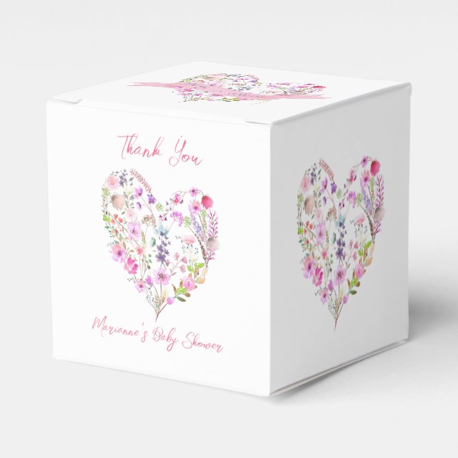 Pink Floral Heart Baby In Bloom Baby Shower Favour Box (Front Side)