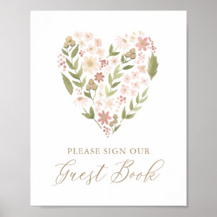 Pink Floral Heart Baby Shower Guest Book Sign
