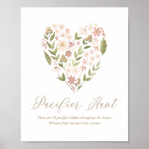 Pink Floral Heart Baby Shower Pacifier Hunt Sign