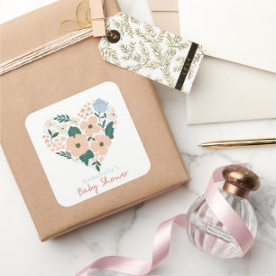Pink Floral Heart Girl Baby Shower Square Sticker