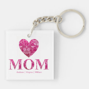 Pink Floral Heart MOM Letters Characteristics Name Key Ring