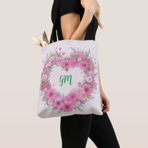 Pink Floral Heart Personalised Tote Bag