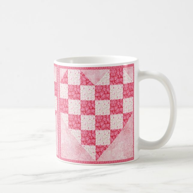 Pink Floral Heart Quilt Look Coffee Mug (Right)