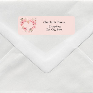 Pink floral heart return address label