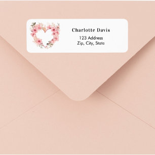 Pink floral heart return address  label