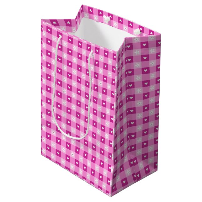 Pink Floral Hearts Medium Gift Bag (Front Angled)