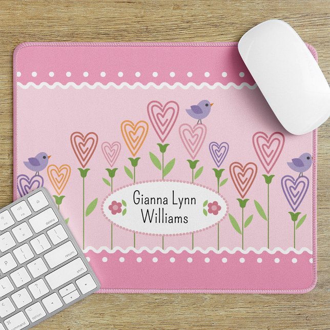 Pink Floral Hearts Monogrammed Mouse Pad (Creator Uploaded)
