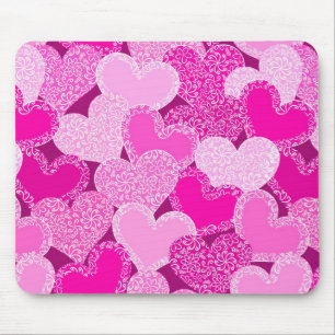 Pink floral hearts pattern mouse pad