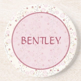Pink Floral Hearts Personalised Drink Coaster