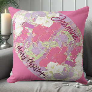 Pink Floral Hibiscus Merry Christmas Garden Cute Cushion