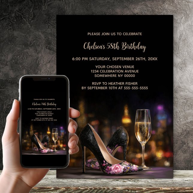 Pink Floral High Heel Shoes Birthday Party Invitation (Creator Uploaded)