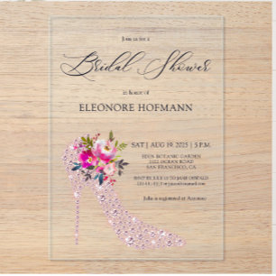 Pink Floral High Heels Bridal Shower  Acrylic Invitations