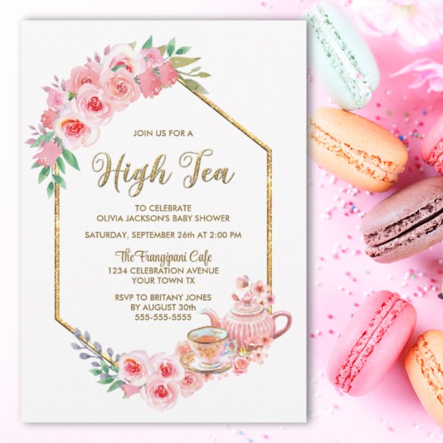 Pink Floral High Tea Baby Shower Invitation (Creator Uploaded)