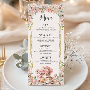 Pink Floral High Tea Party Bridal Birthday Baby Menu