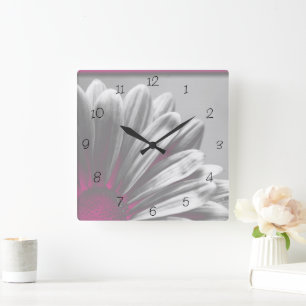 Pink Floral Highlights Square Clock