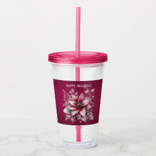 Pink Floral Holiday Acrylic Tumbler