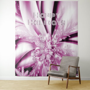 Pink Floral Holiday Christmas Backdrop Tapestry