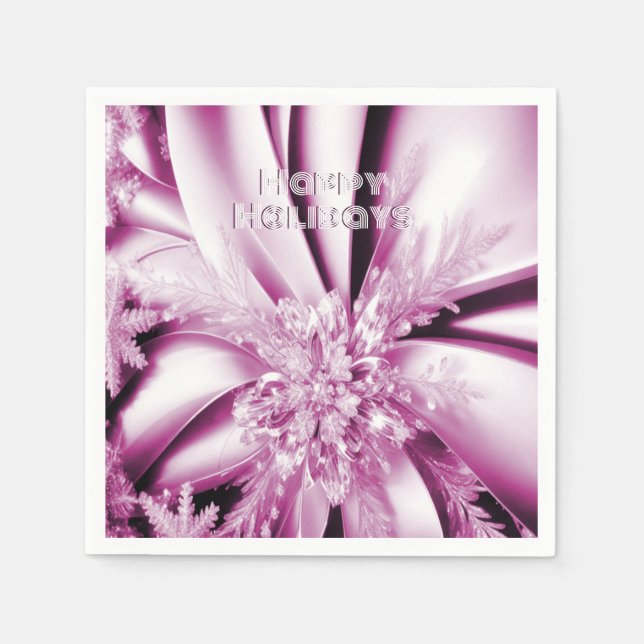 Pink Floral Holiday Christmas Paper Napkin (Front)