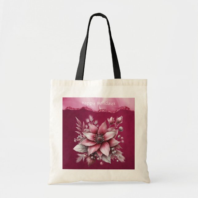 Pink Floral Holiday Tote Bag (Front)