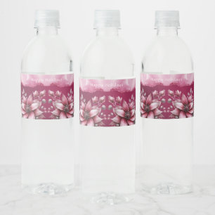 Pink Floral Holiday Water Bottle Label